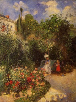 1877 Painting - the garden at pontoise 1877 Camille Pissarro